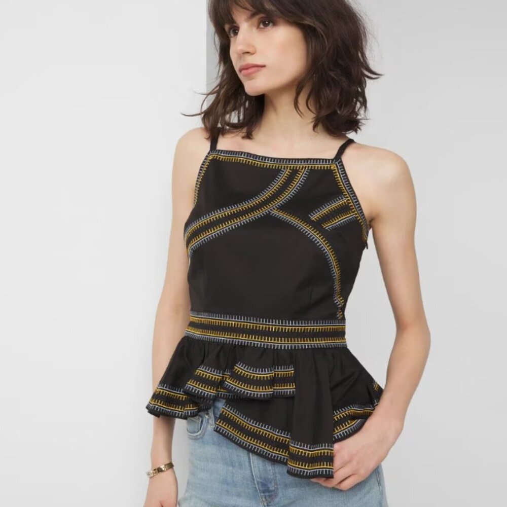 WHBM Sleeveless Embroidered Peplum Halter Top